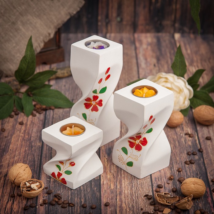 Набор подсвечников из мангового дерева "Цветы" 20х6,5х18