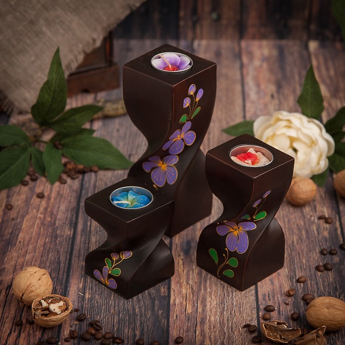 Набор подсвечников из мангового дерева "Сияние" 20х6,5х18