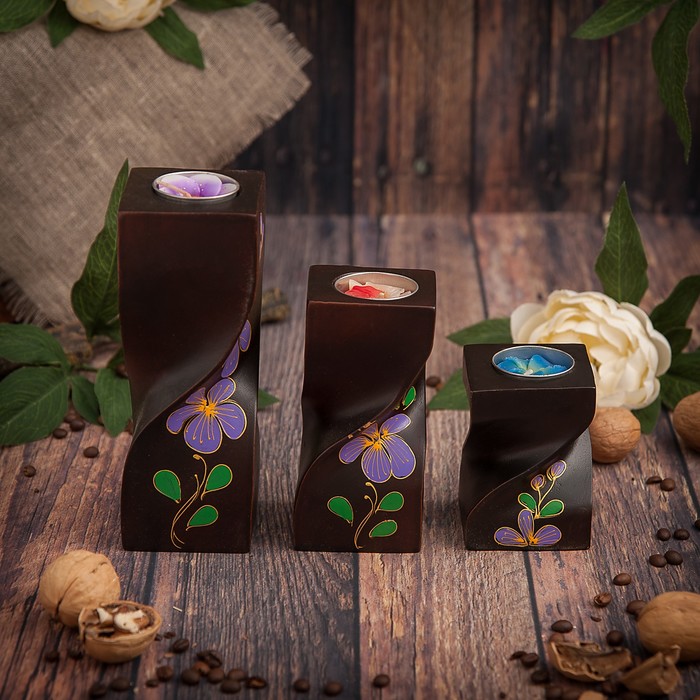 Набор подсвечников из мангового дерева "Сияние" 20х6,5х18