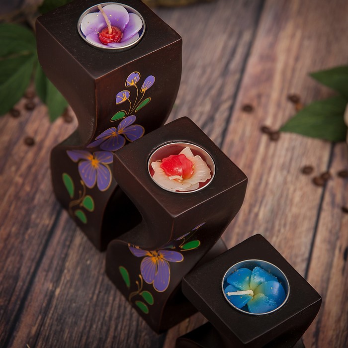 Набор подсвечников из мангового дерева "Сияние" 20х6,5х18