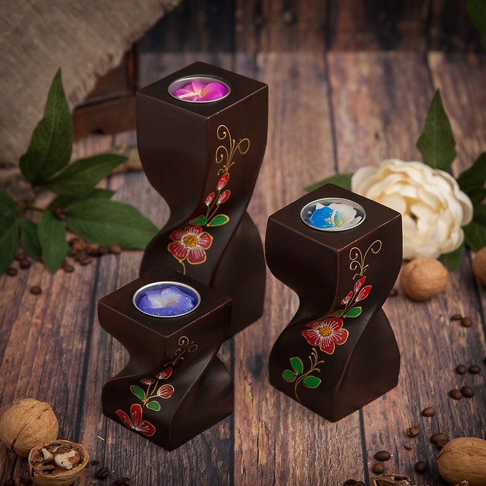 Набор подсвечников из мангового дерева "Красота" 20х6,5х18