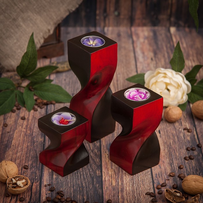 Набор подсвечников из мангового дерева "Красная мечта" 20х6,5х18