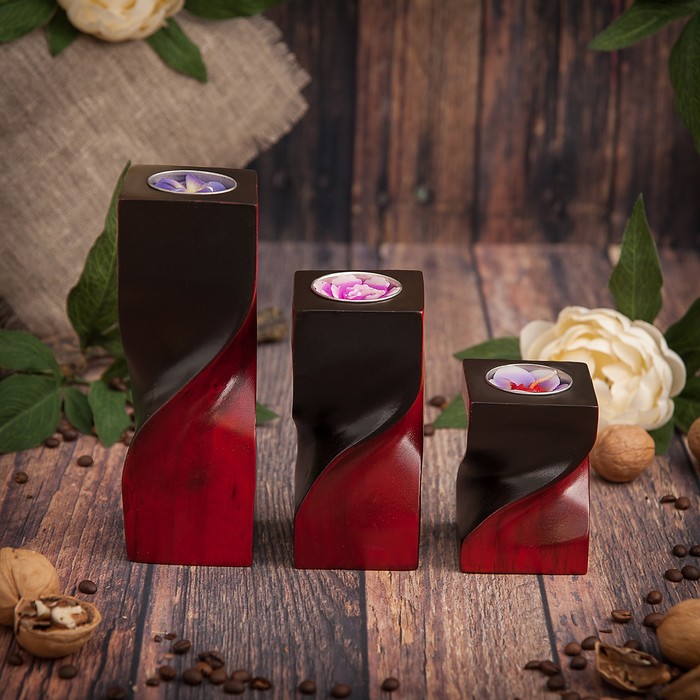 Набор подсвечников из мангового дерева "Красная мечта" 20х6,5х18