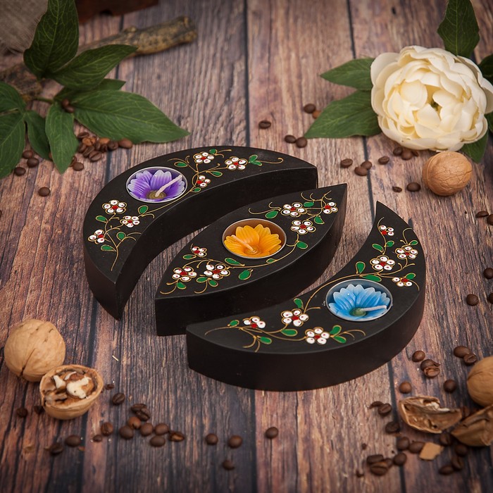 Набор подсвечников из мангового дерева "Трио" 17х17х3 см