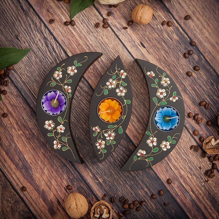 Набор подсвечников из мангового дерева "Трио" 17х17х3 см