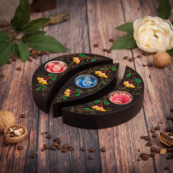 Набор подсвечников из мангового дерева "Тройное счастье" 17х17х3 см