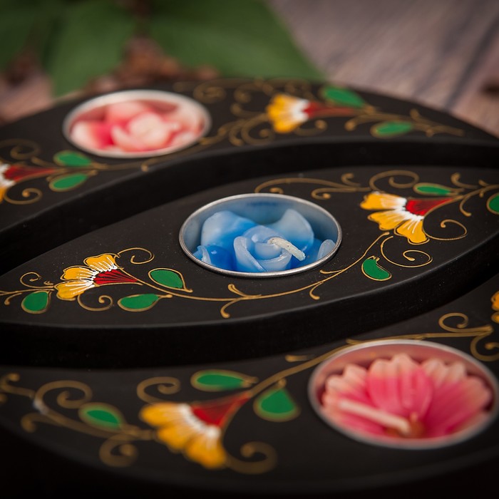 Набор подсвечников из мангового дерева "Тройное счастье" 17х17х3 см