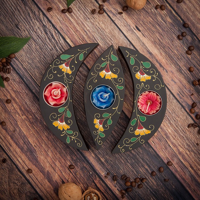 Набор подсвечников из мангового дерева "Тройное счастье" 17х17х3 см