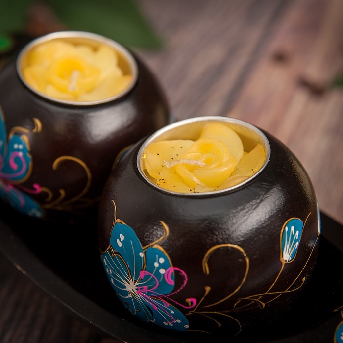 Набор подсвечников из мангового дерева "Лодочка счастья" 25х9х8 см