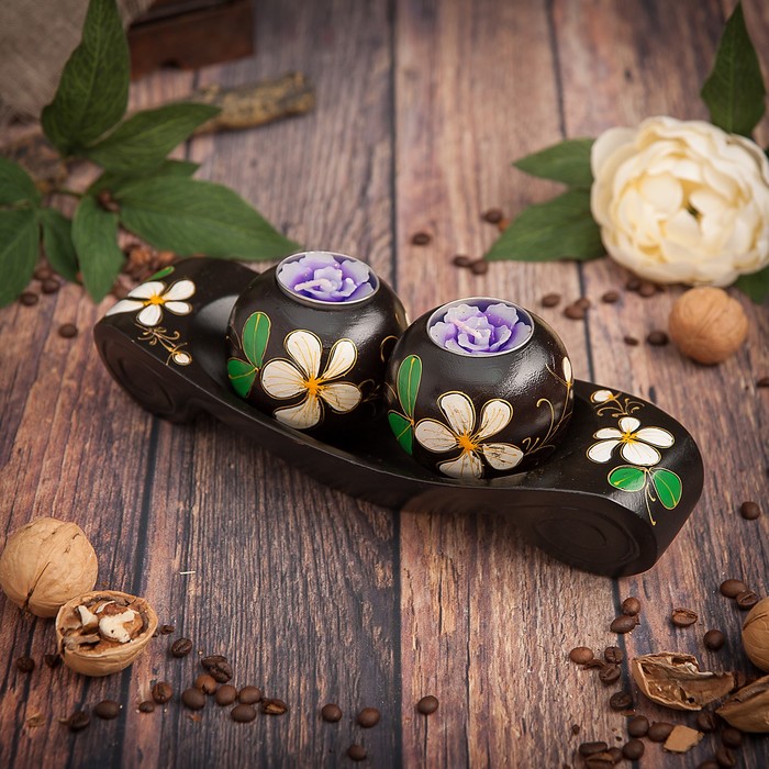 Набор подсвечников из мангового дерева "Лодочка любви" 25х9х8 см