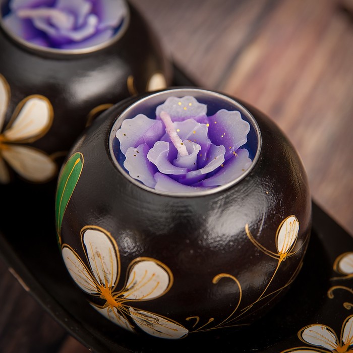 Набор подсвечников из мангового дерева "Лодочка любви" 25х9х8 см