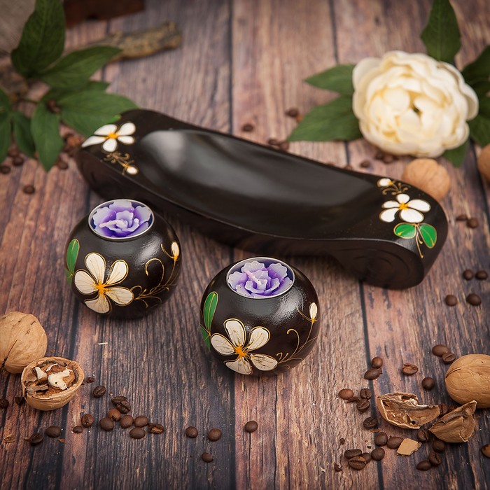 Набор подсвечников из мангового дерева "Лодочка любви" 25х9х8 см