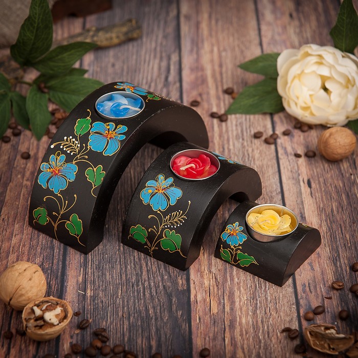 Набор подсвечников из мангового дерева &quot;Цветок&quot; 17,5х6х8,5 см