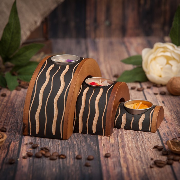 Набор подсвечников из мангового дерева "Зебра" 17,5х6х8,5 см