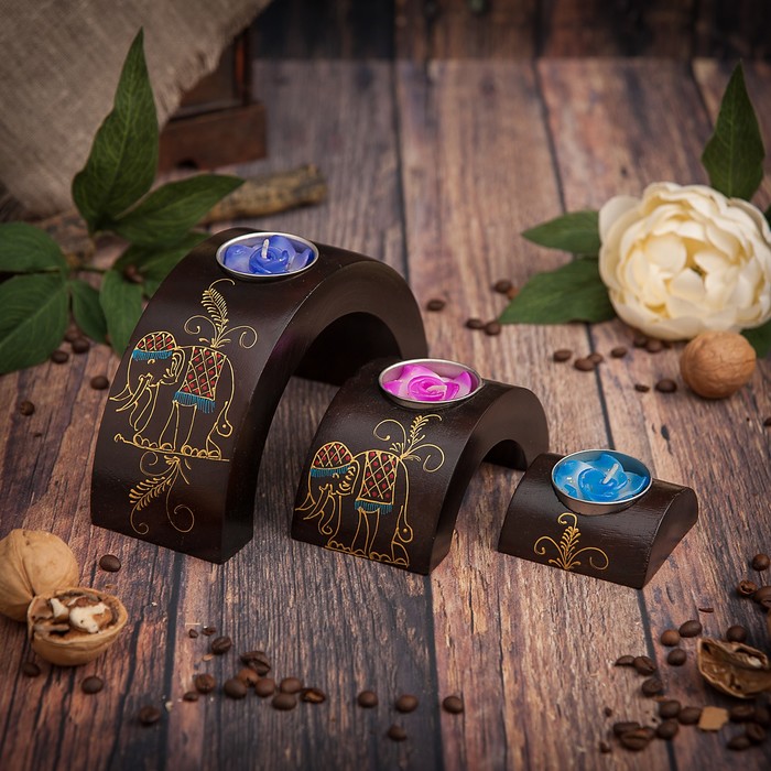 Набор подсвечников из мангового дерева &quot;Слоник&quot; 17,5х6х8,5 см