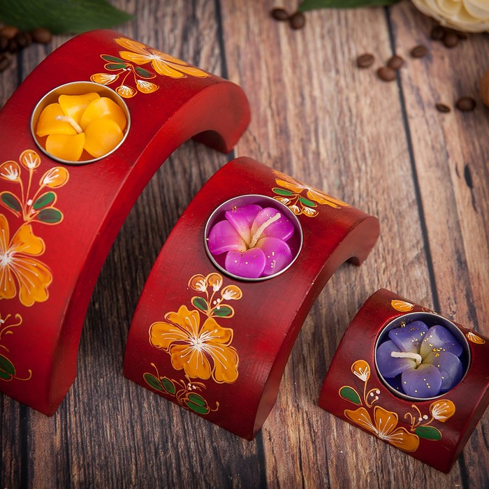 Набор подсвечников из мангового дерева "Жёлтое счастье" 17,5х6х8,5 см