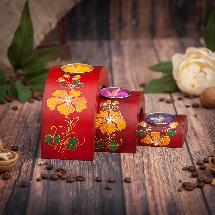 Набор подсвечников из мангового дерева "Жёлтое счастье" 17,5х6х8,5 см