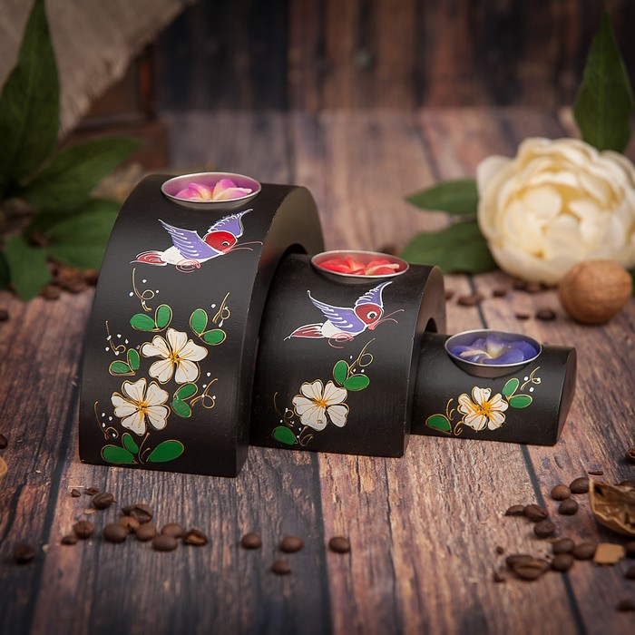 Набор подсвечников из мангового дерева "Птичка" 17,5х6х8,5 см