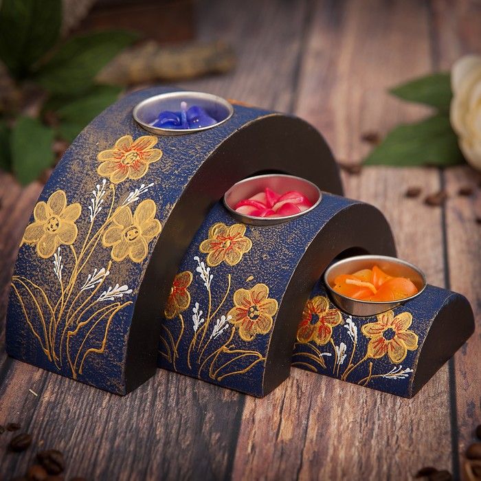 Набор подсвечников из мангового дерева "Букет" 17,5х6х8,5 см