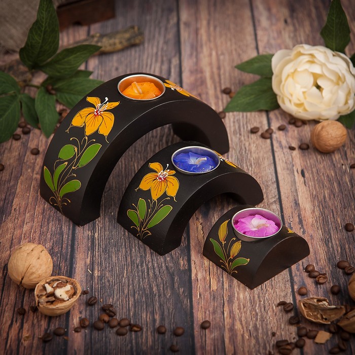 Набор подсвечников из мангового дерева &quot;Любовь&quot; 17,5х6х8,5 см