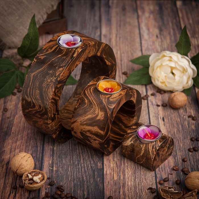 Набор подсвечников из мангового дерева &quot;Круглое счастье&quot; 18х6х16,5 см