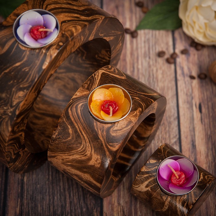 Набор подсвечников из мангового дерева "Круглое счастье" 18х6х16,5 см