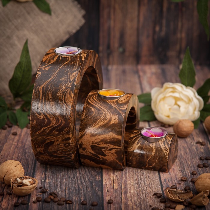 Набор подсвечников из мангового дерева "Круглое счастье" 18х6х16,5 см
