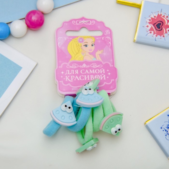 Резинка для волос "Веселые фрукты" набор 5 штук арбуз зеленый,голубой