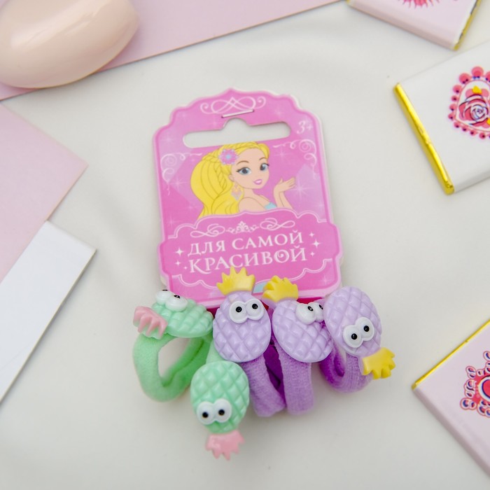 Резинка для волос "Веселые фрукты" набор 5 штук ананас зеленый,сиреневый