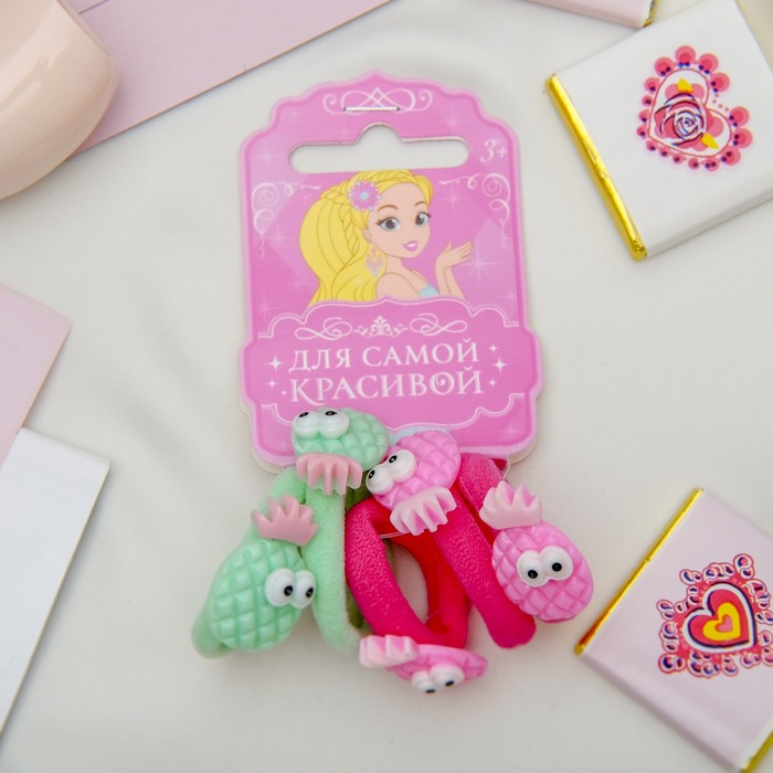 Резинка для волос "Веселые фрукты" набор 5 штук ананас розовый,зеленый