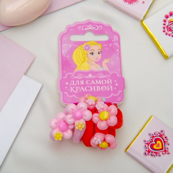 Резинка для волос "Криспи" набор 5 штук цветочек персиковый,розовый