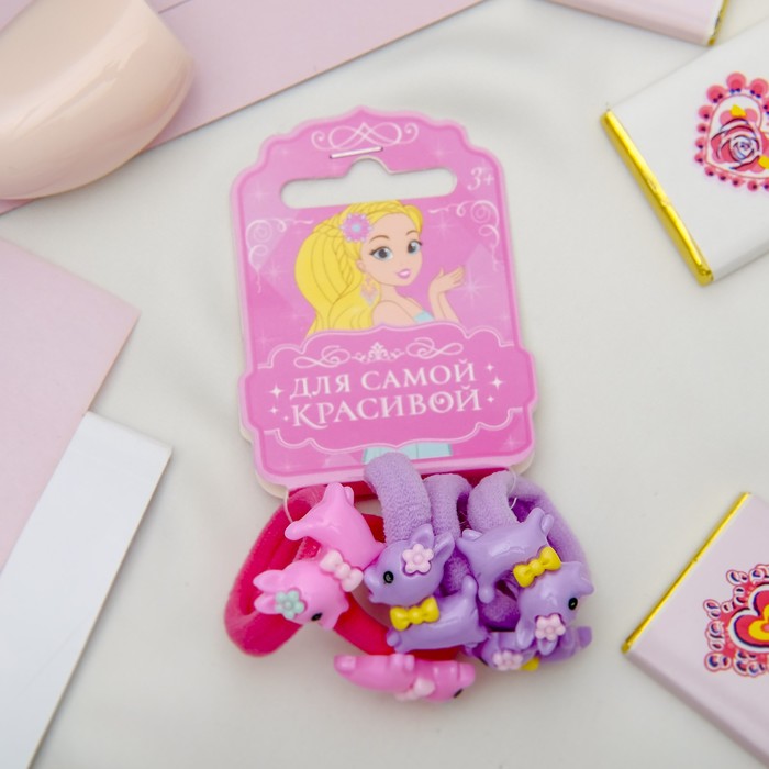 Резинка для волос "Криспи" набор 5 штук олень фиолет,малиновый