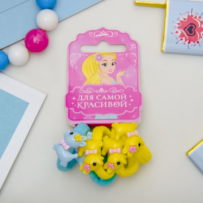 Резинка для волос "Криспи" набор 5 штук олень желтый,голубой