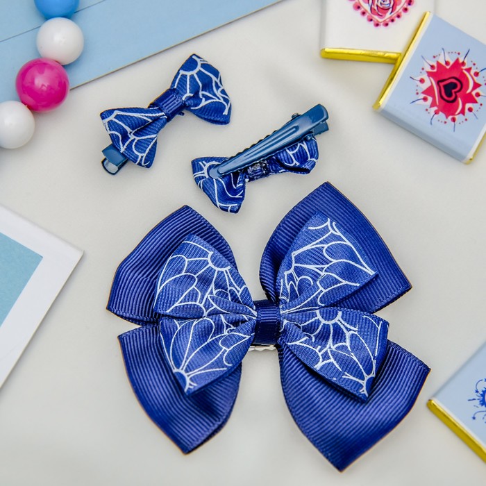 Зажим для волос "Красотка" набор 3 шт синий цветы