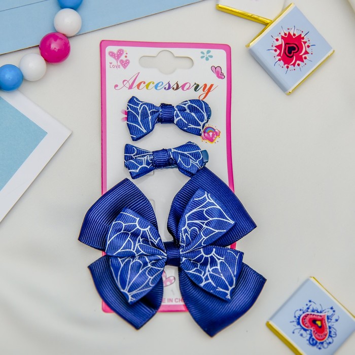 Зажим для волос "Красотка" набор 3 шт синий цветы