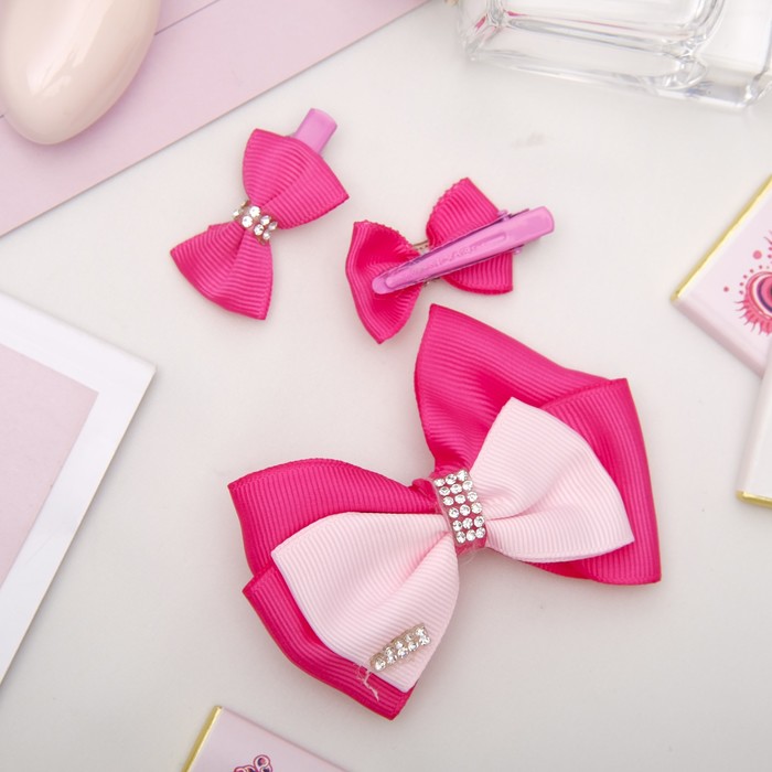 Зажим для волос "Красотка" набор 3 шт малиновый стразы