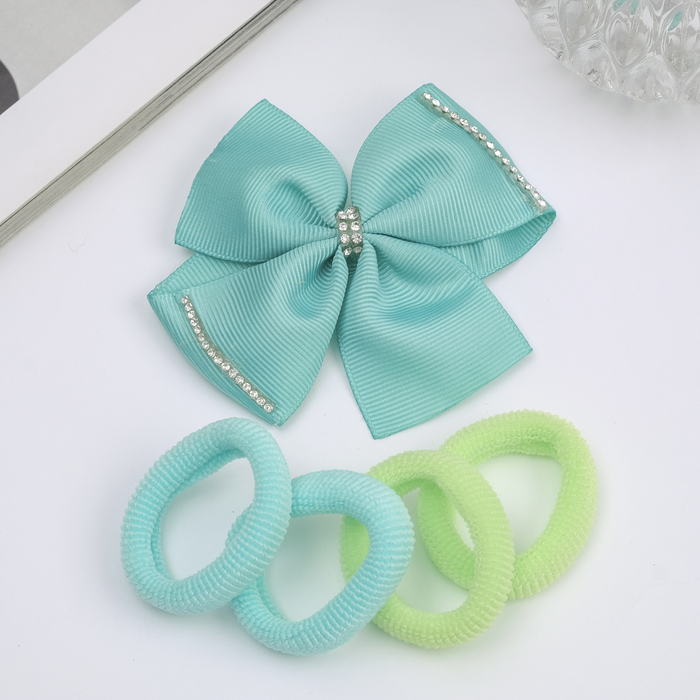 Набор для волос "Малютка" зеленый (4 резинки, 1 зажим) бант со стразами