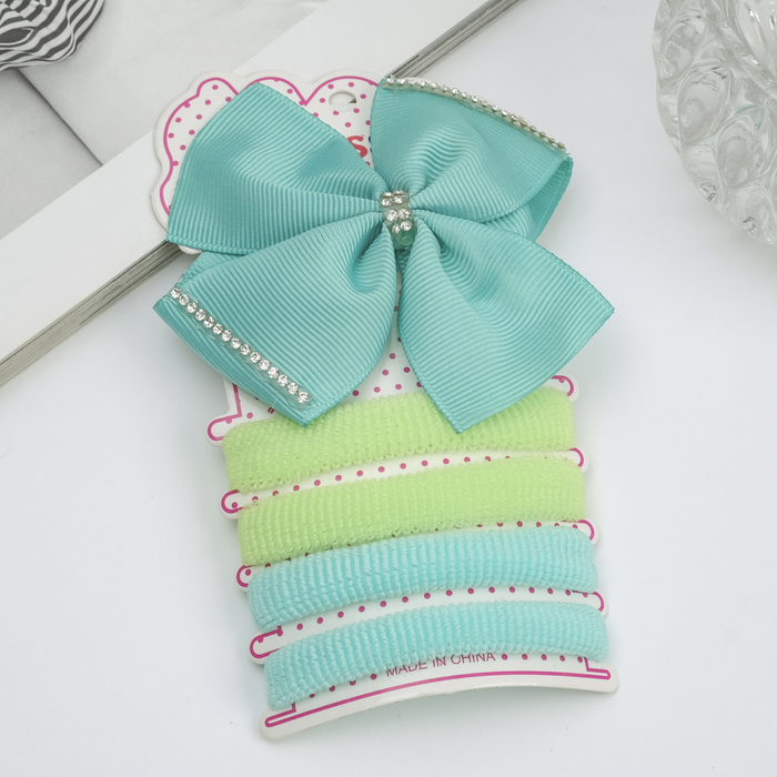 Набор для волос "Малютка" зеленый (4 резинки, 1 зажим) бант со стразами