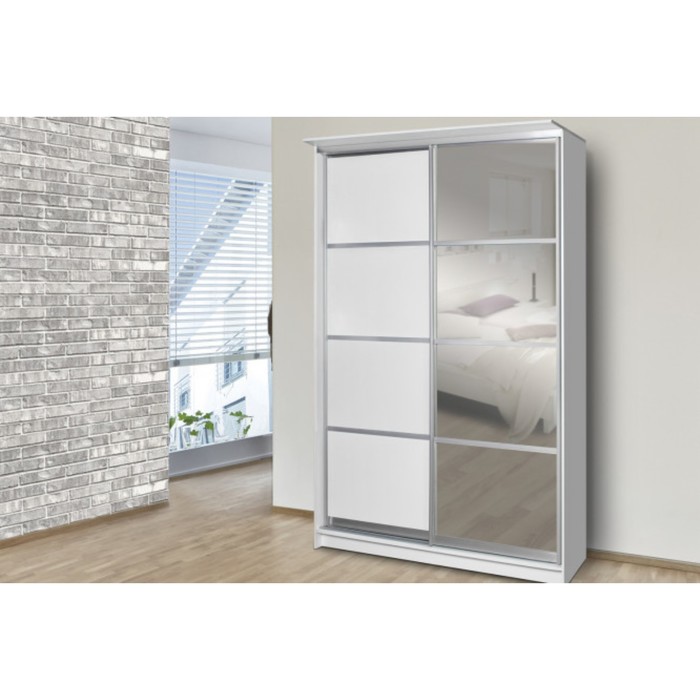 Шкаф-купе 2-х дверный "Байкал", 1500х710х2420 мм, зеркало, цвет белый