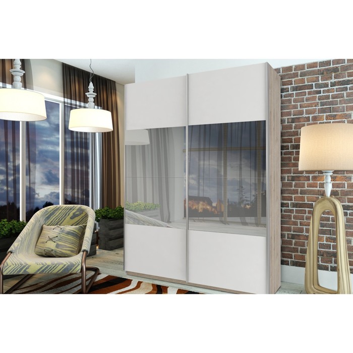 Шкаф-купе "Того", 1988х580х2360 мм, зеркало, стекло, цвет дуб горный/белый