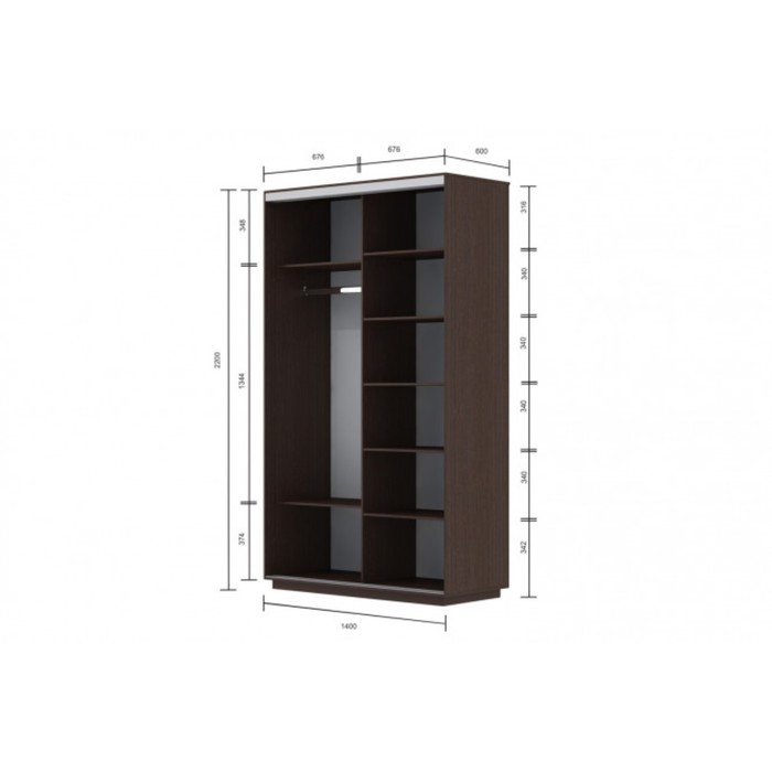 Шкаф-купе 2-дверный Slide, 1400х600х2200 мм, стекло, цвет венге