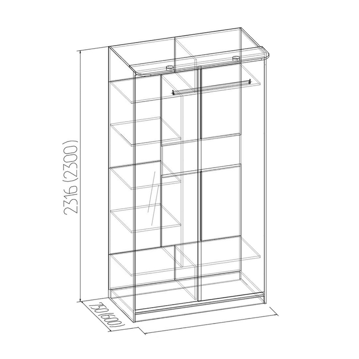 Шкаф-купе Home, 1232х600х2300 мм, цвет венге