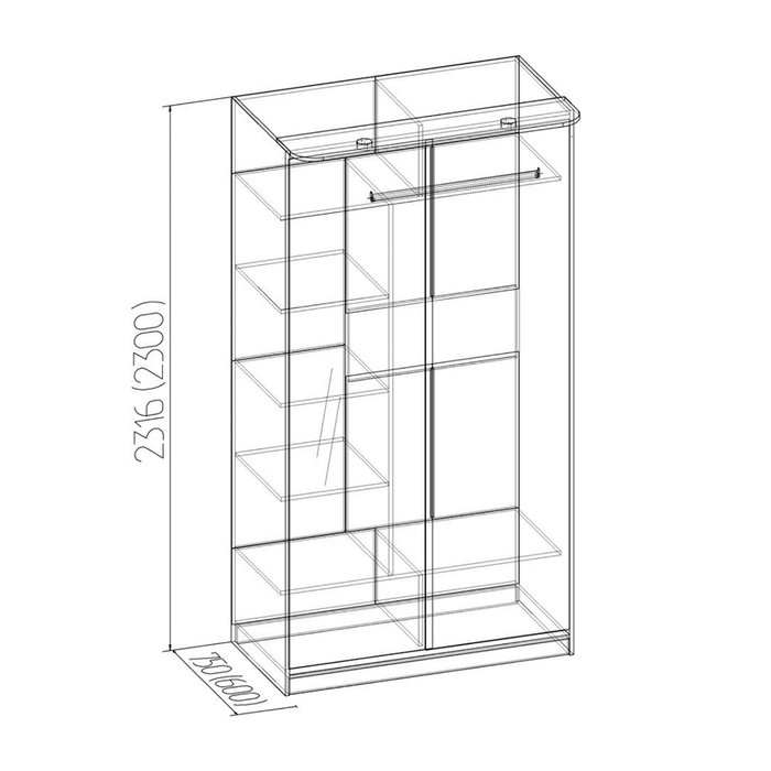 Шкаф-купе Home, 1232х600х2300 мм, цвет бодега светлый