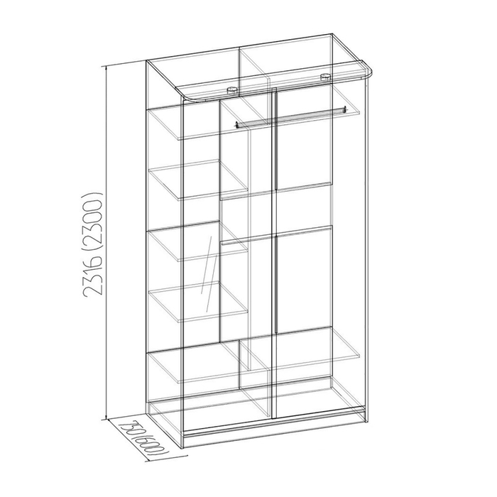 Шкаф-купе Home, 1232х600х2300 мм, цвет дуб сонома