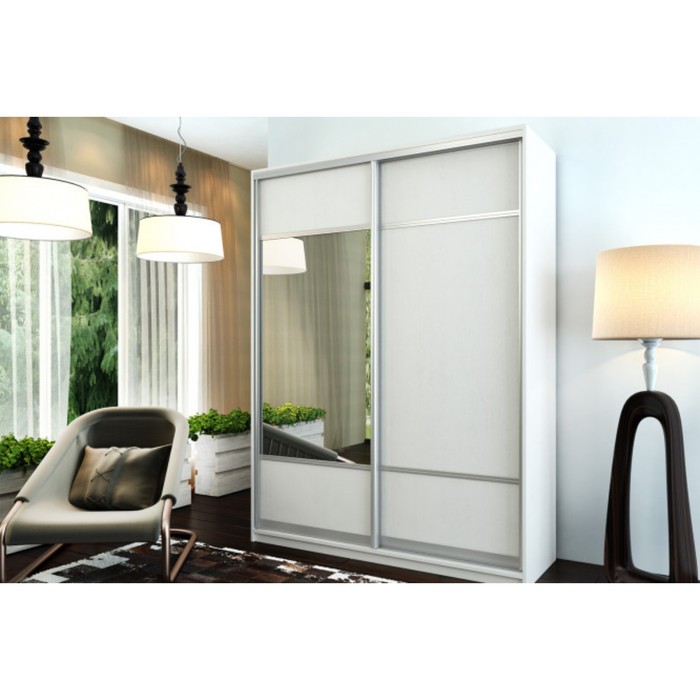 Шкаф-купе 2-дверный "Бостон", 1600х540х2150 мм, зеркало, цвет белый