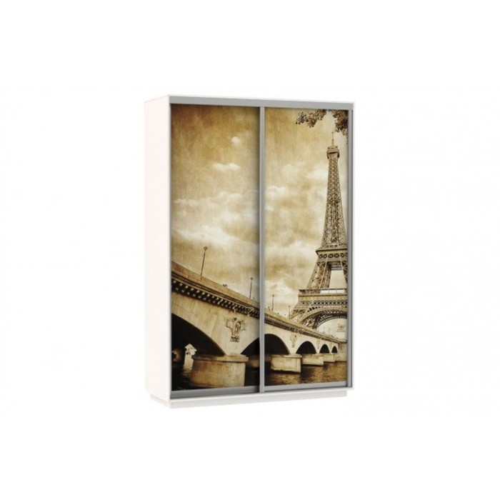 Шкаф-купе 2-дверный Slide Paris, 1600х600х2200 мм, стекло, цвет белый