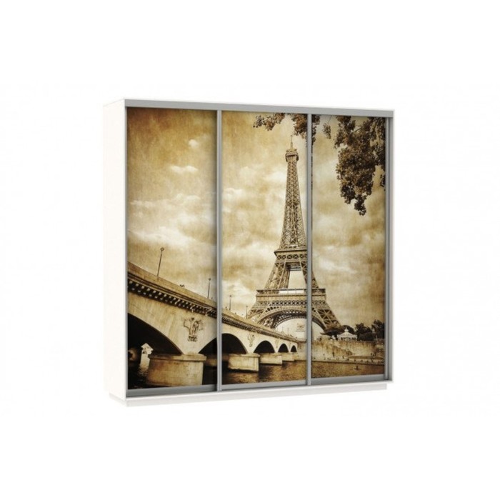 Шкаф-купе 3-дверный Slide Paris, 2100х600х2400 мм, стекло, цвет белый