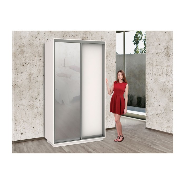 Шкаф-купе 2-дверный Slide, 1200х600х2200 мм, зеркало, цвет белый