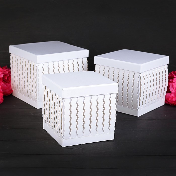 Набор коробок 3в1, белый, 19 х 19 х 18 - 17 х 17 х 16 см