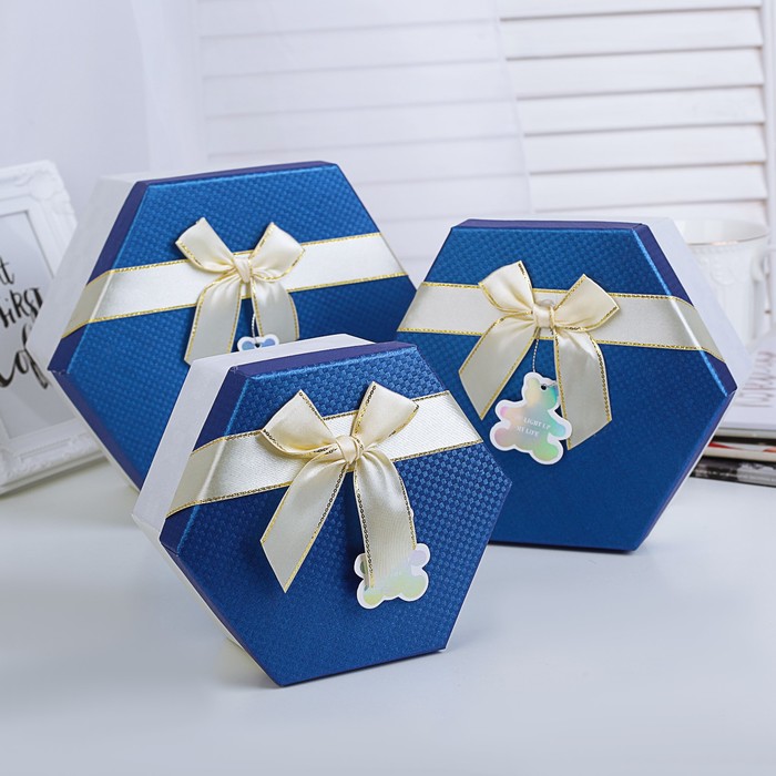 Набор коробок 3в1, синий, 19 х 19 х 19 - 14 х 14 х 7 см